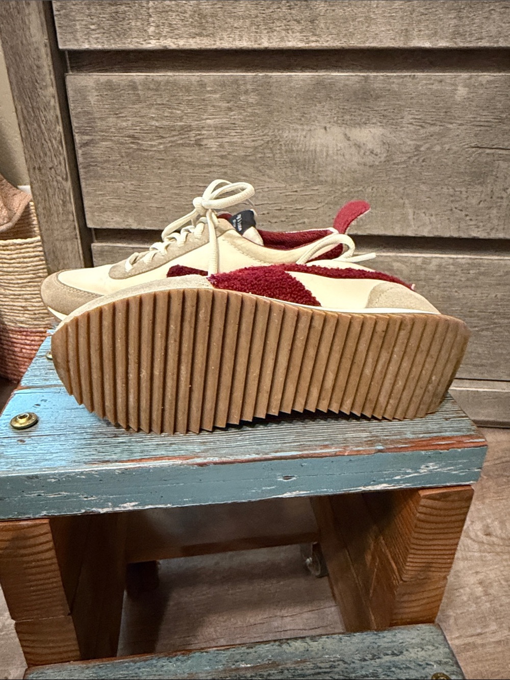 rag & bone cream and burgundy retro runners suede-accent sneakers - Picture 4 of 5